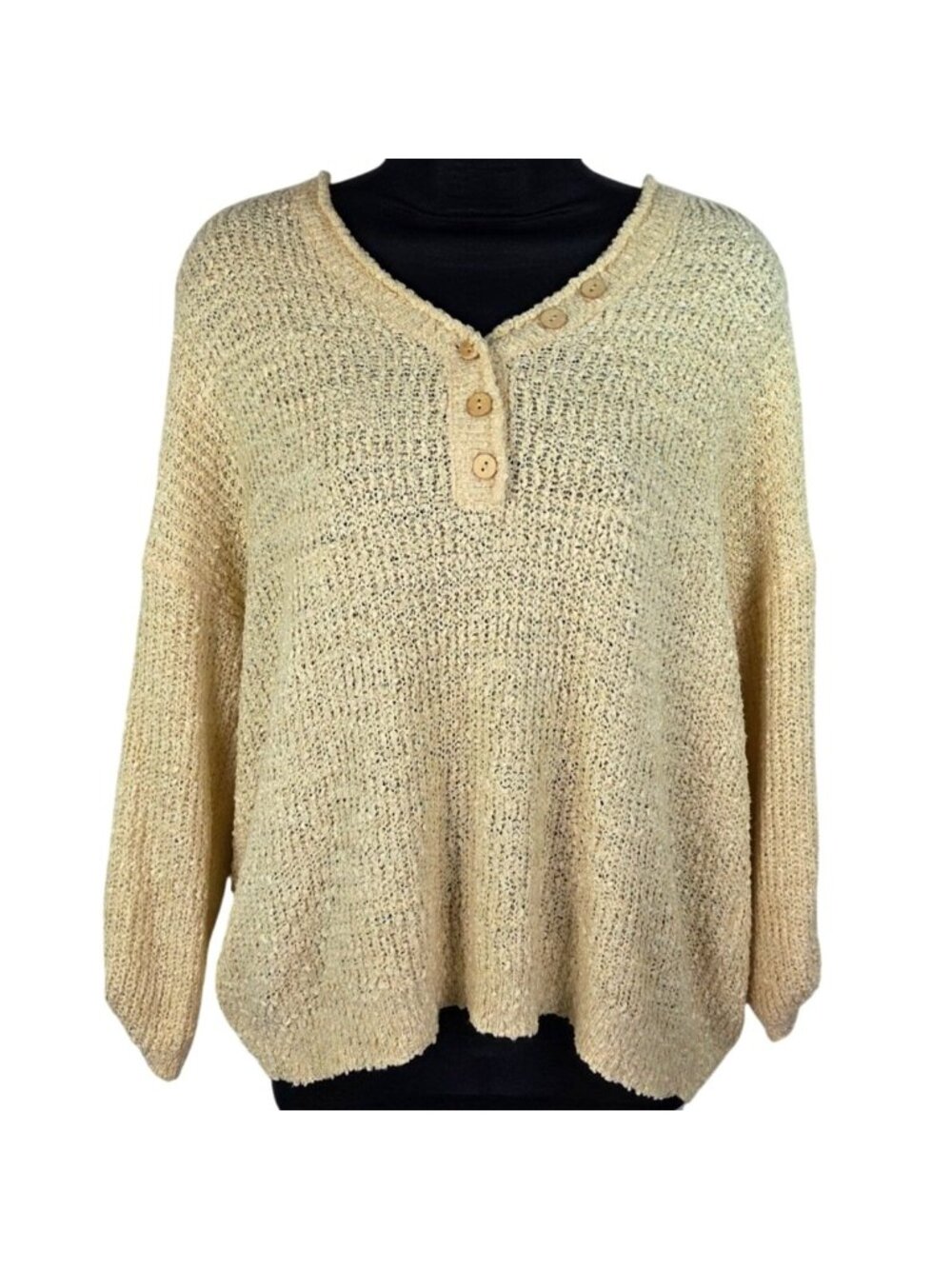 Illa Illa Cream Knit Button-Front Pullover Sweater Size M